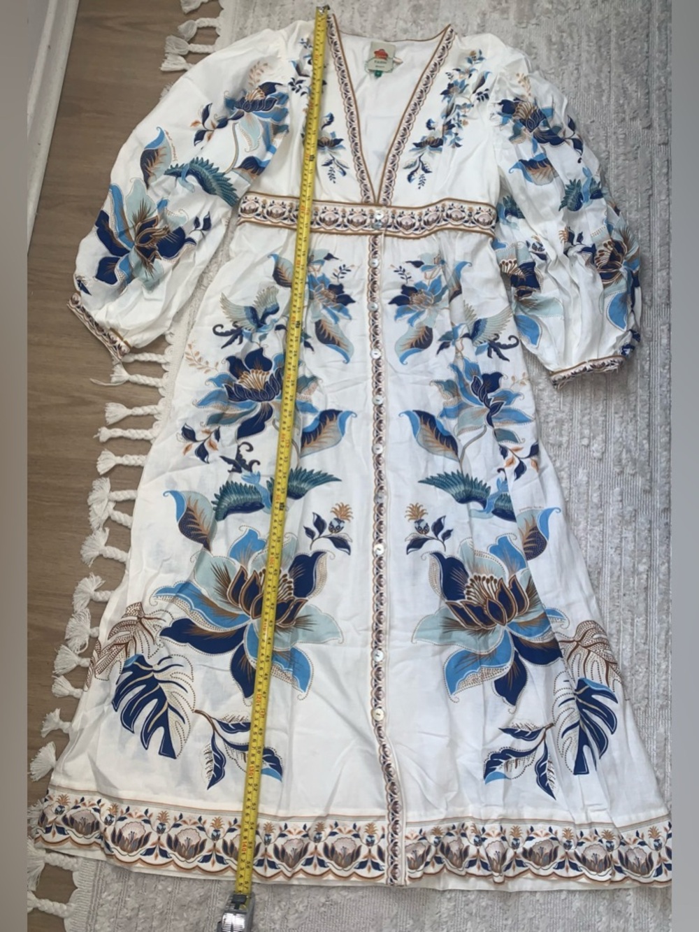 NWOT Sold Out FARM Rio Mystic Blue Lotus Maxi Dress Blue White Beige - Picture 9 of 13